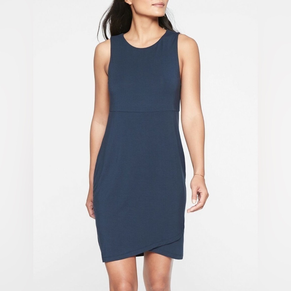 ATHLETA La Palma Navy Blue Sleeveless Mid Length Stretch Relaxed Dress Small